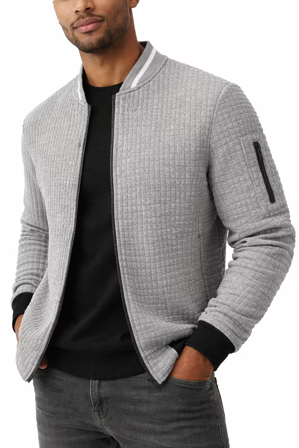 Textured Knit Bomber Jacket