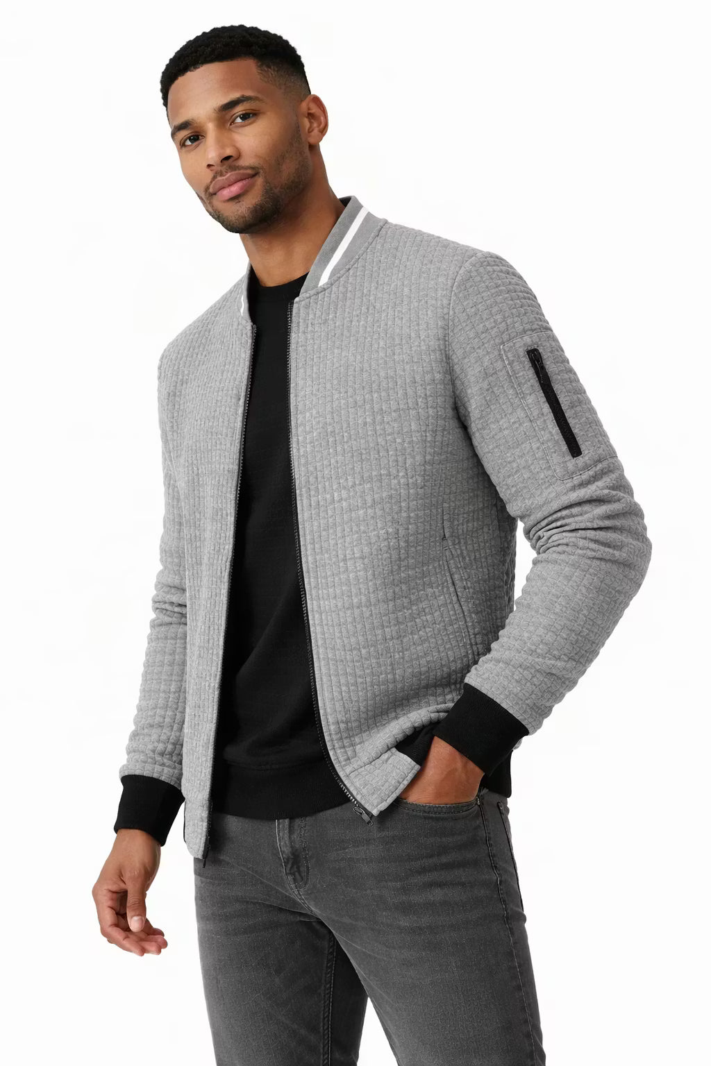 Textured Knit Bomber Jacket