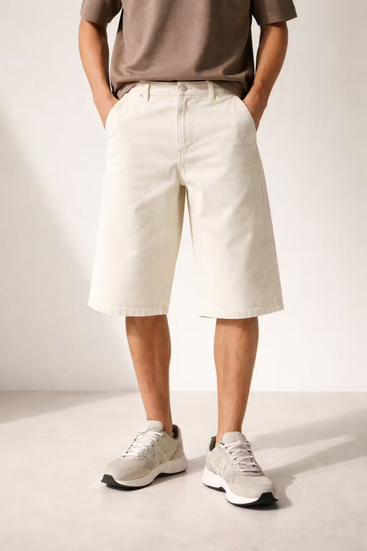 White Wide Leg Denim Jorts