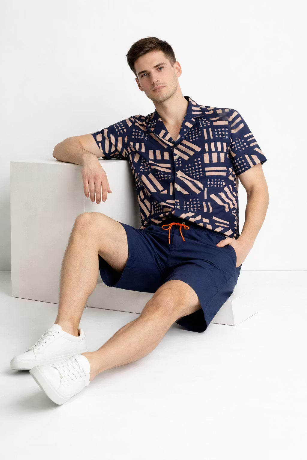 Geometric Print Shirt and Shorts Set
