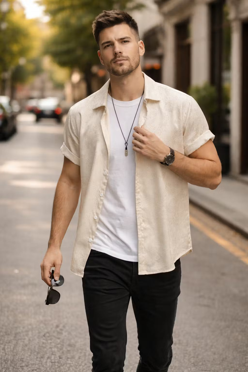 Paisley Jacquard Short Sleeve Button Shirt