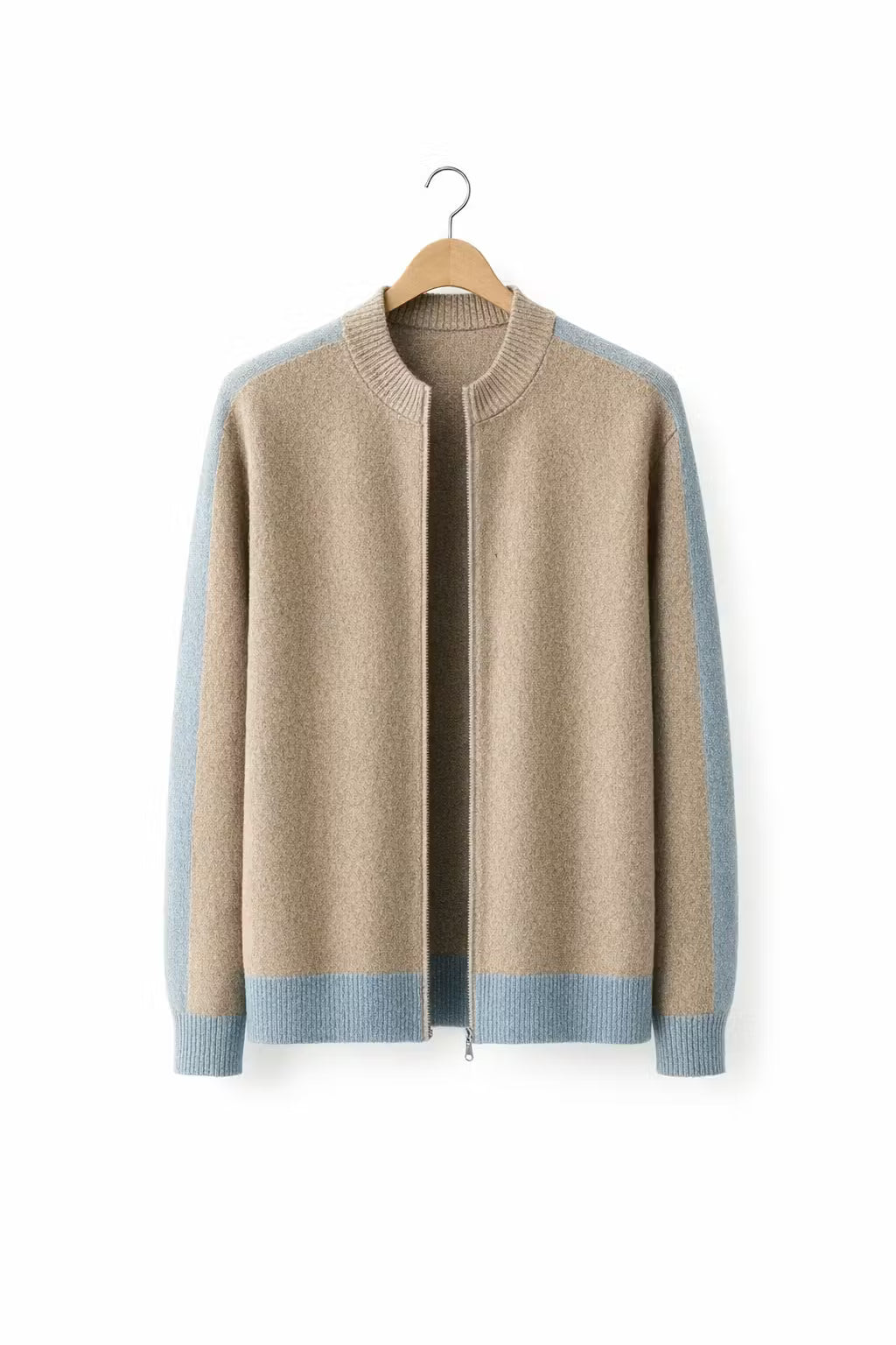 Contrast Trim Zip-Up Knit Cardigan