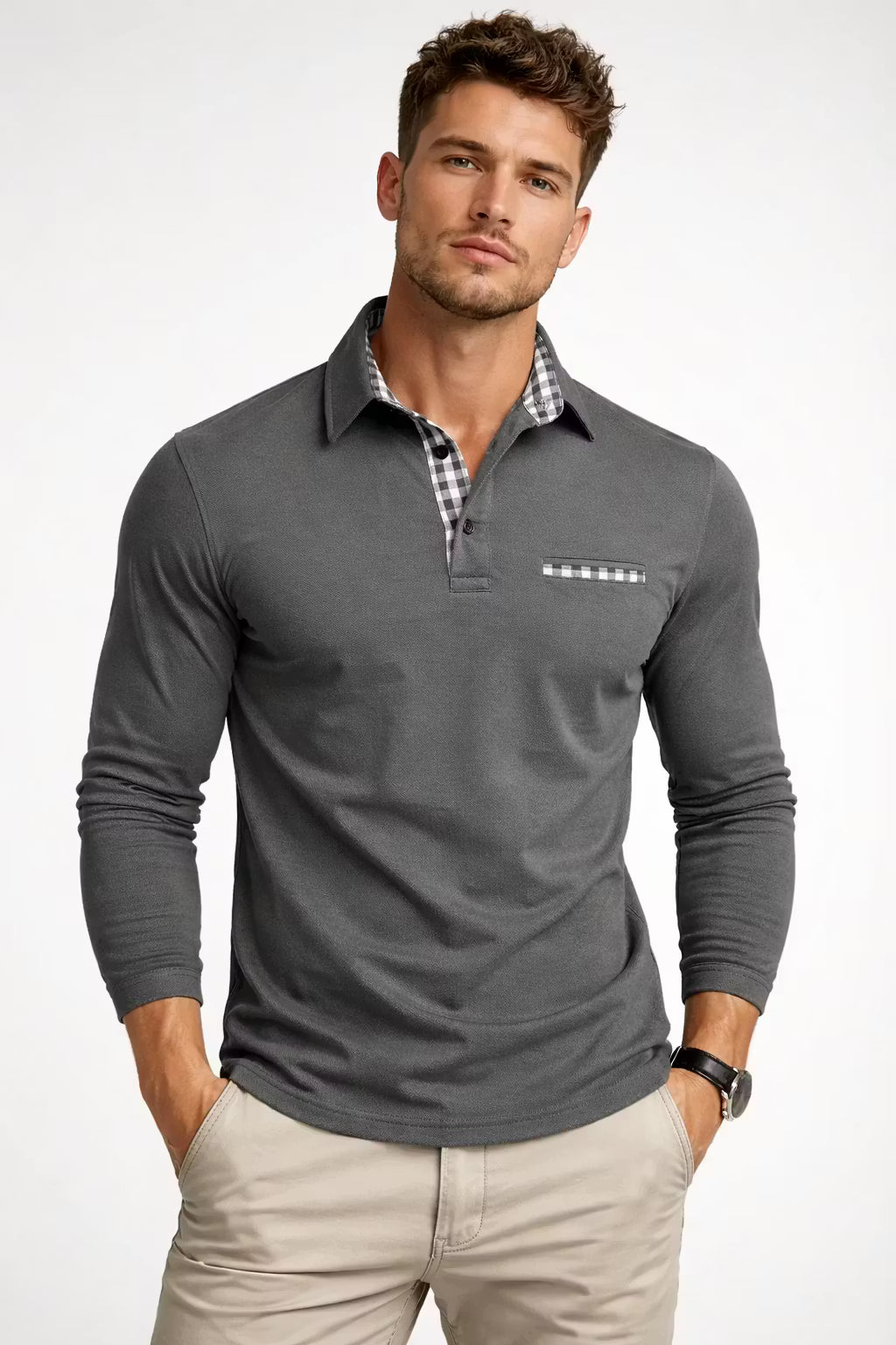 Monroe Plaid Trim Polo Shirt