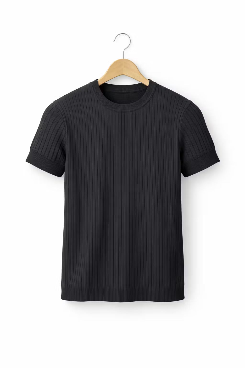 Ribbed Knit Crew Neck T-Shirt