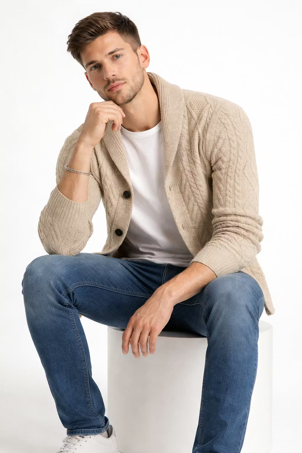Cable Knit Button Front Cardigan Sweater