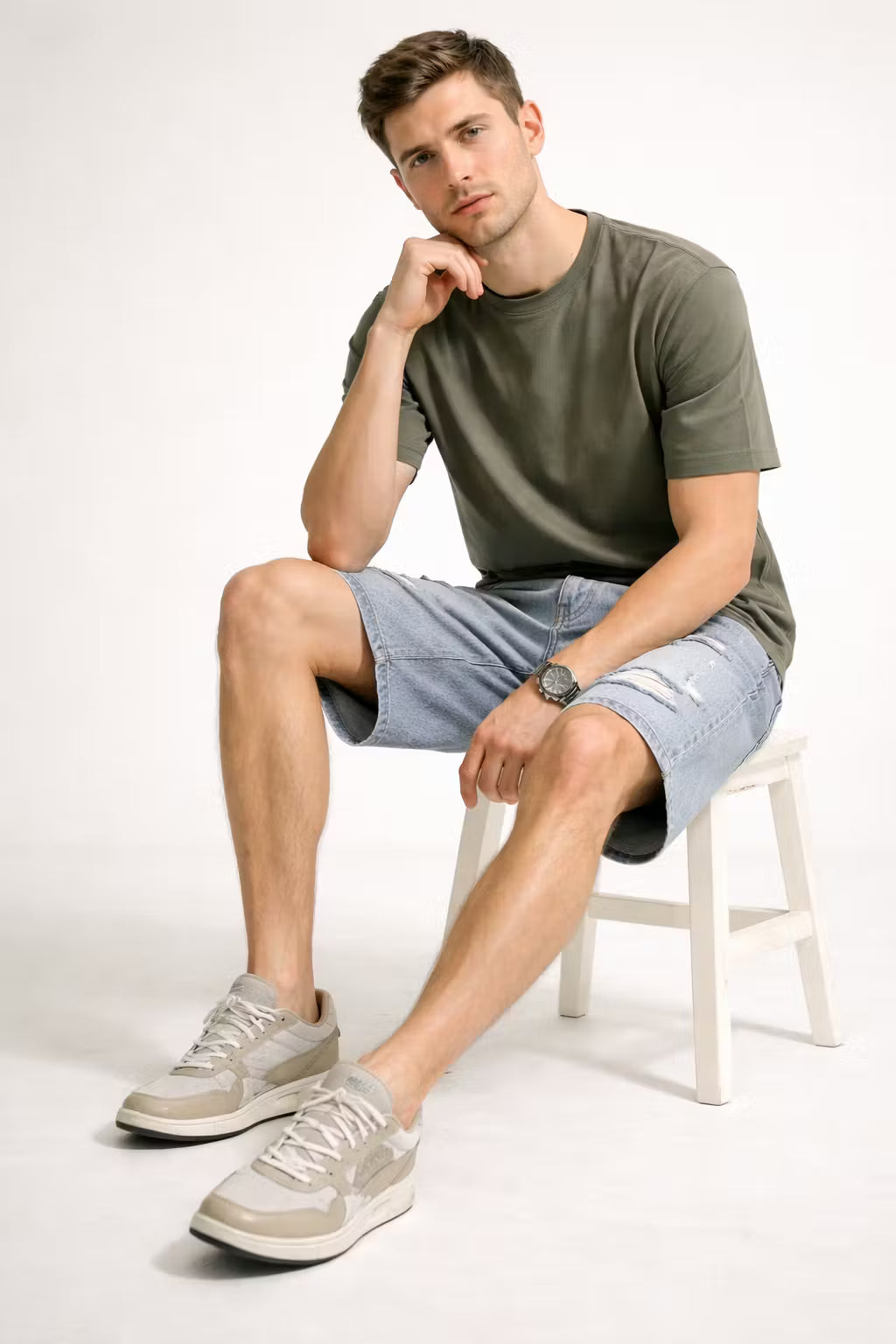 Distressed Light Wash Denim Shorts