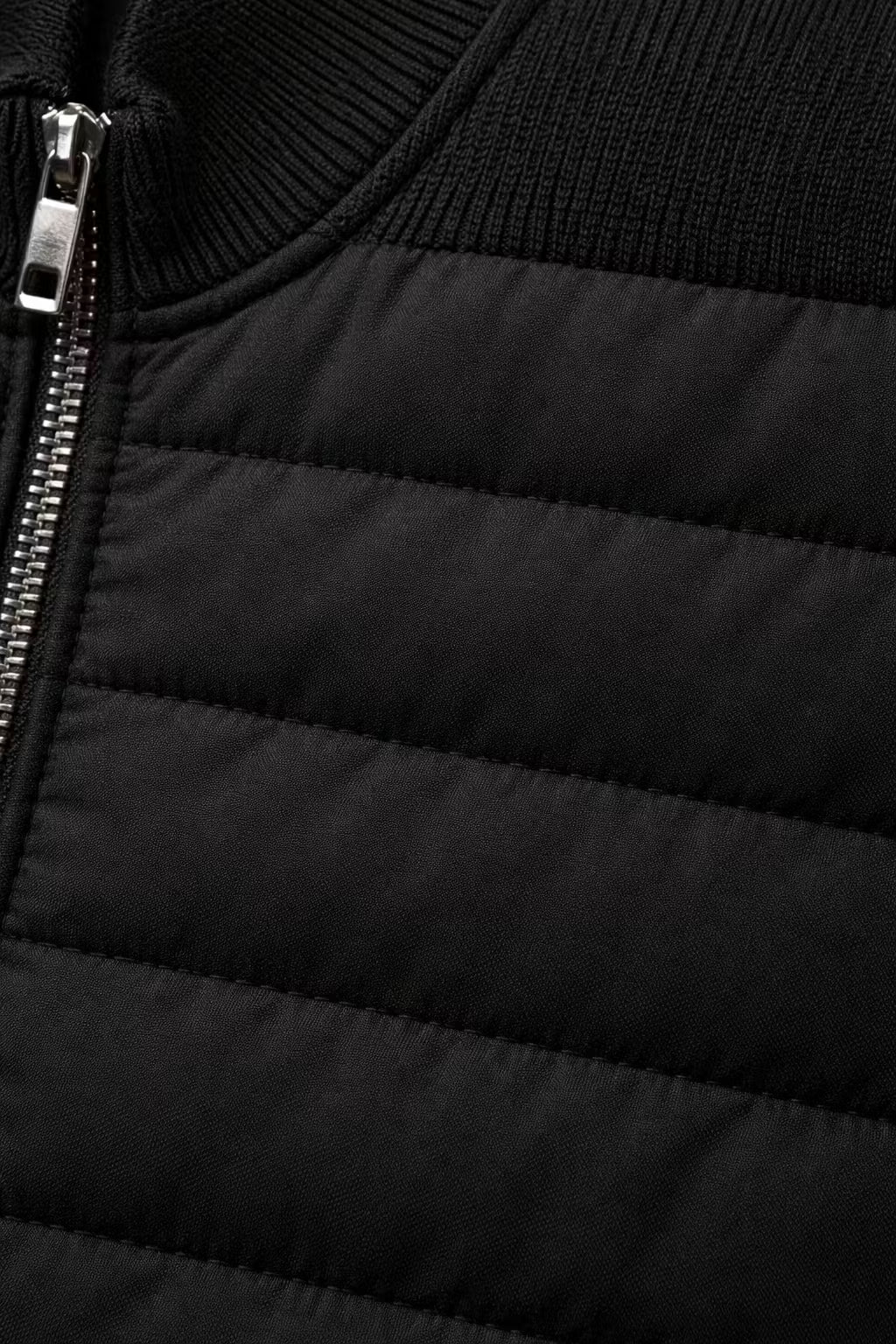 Quilted Stand Collar Zip Jacket with Standard Sleeves