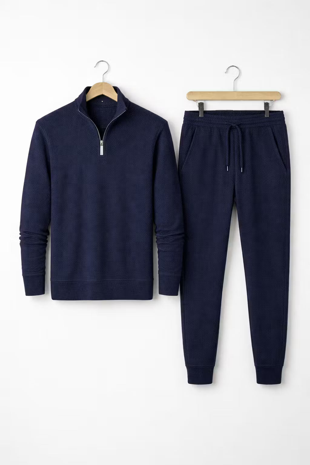 Textured Zip Collar Top and Tapered Trousers Set