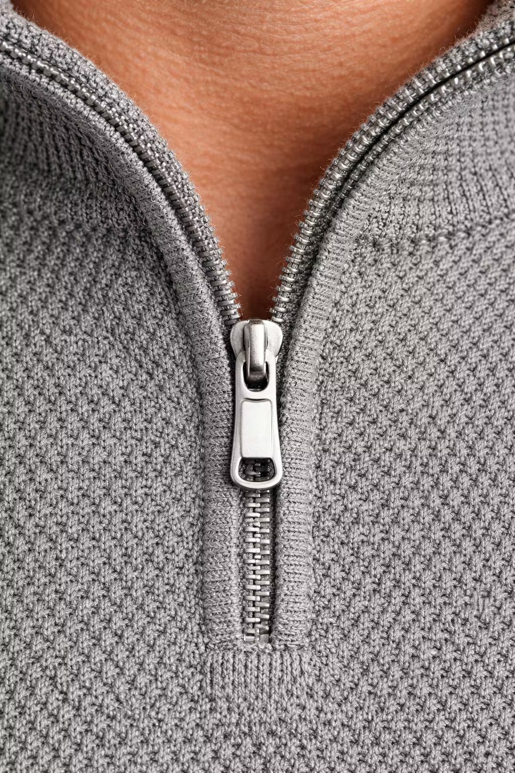 Textured Zip Collar Top and Tapered Trousers Set