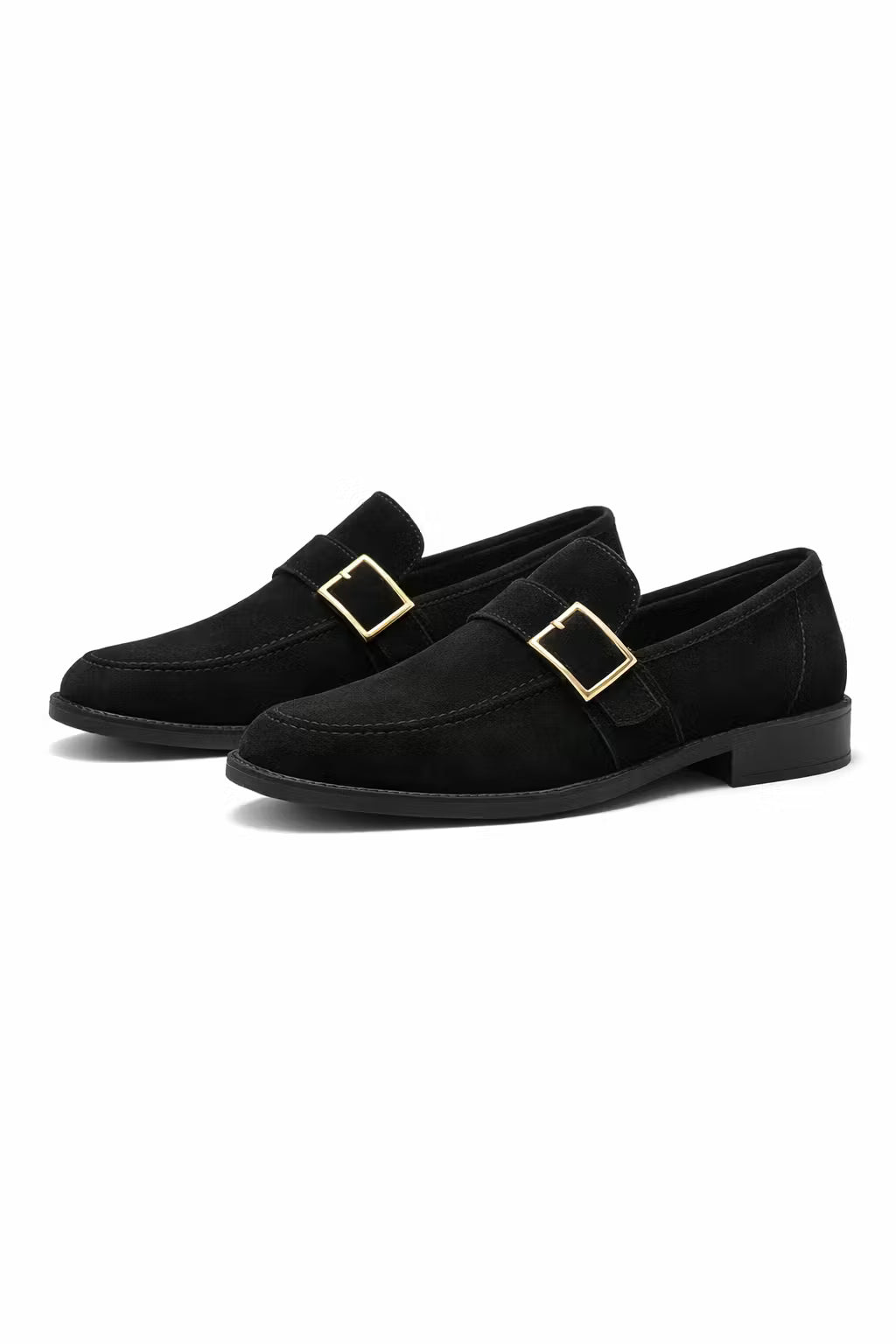 Suede Buckle Strap Dress Loafers