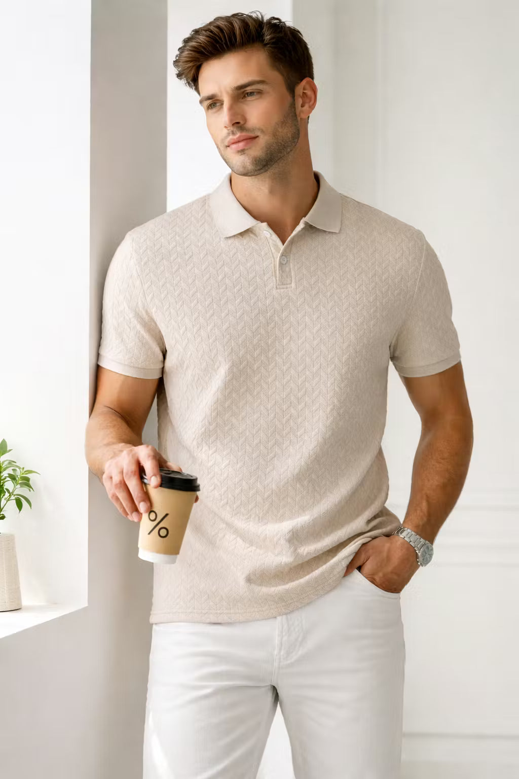 Textured Chevron Knit Polo Shirt