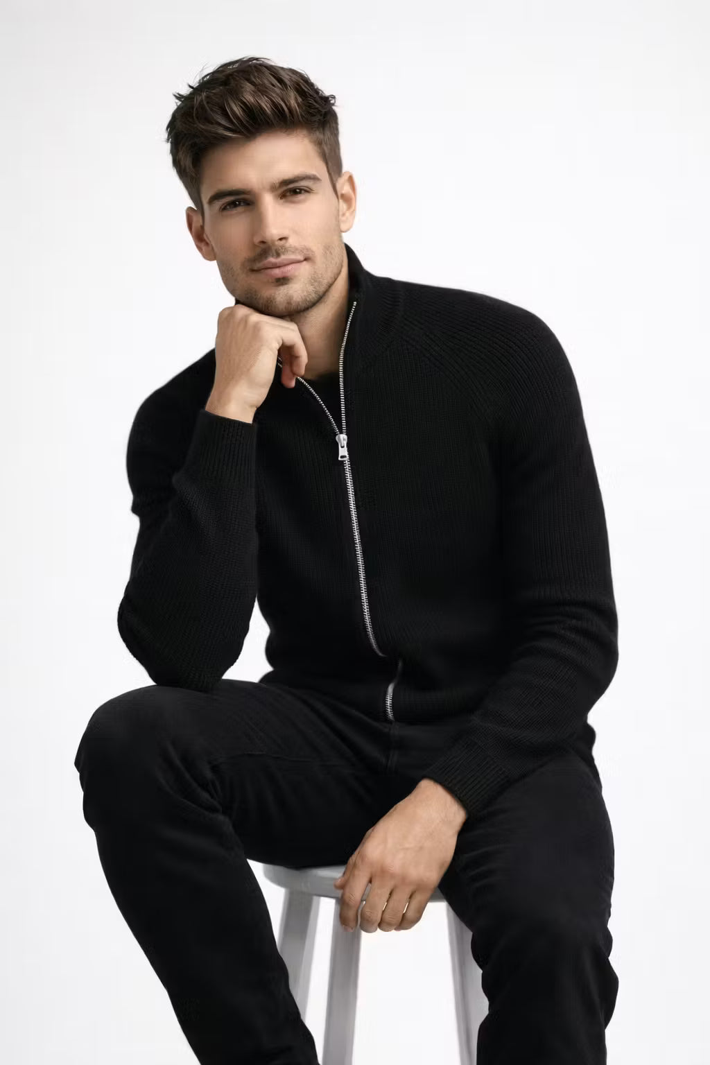 Ribbed Knit Zip-Up Cardigan