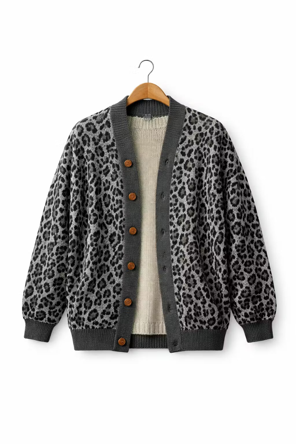 Leopard Knit Button Cardigan