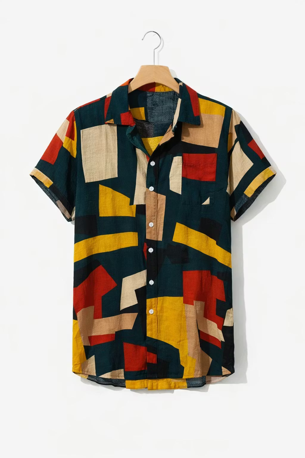 Abstract Print Short Sleeve Button Shirt