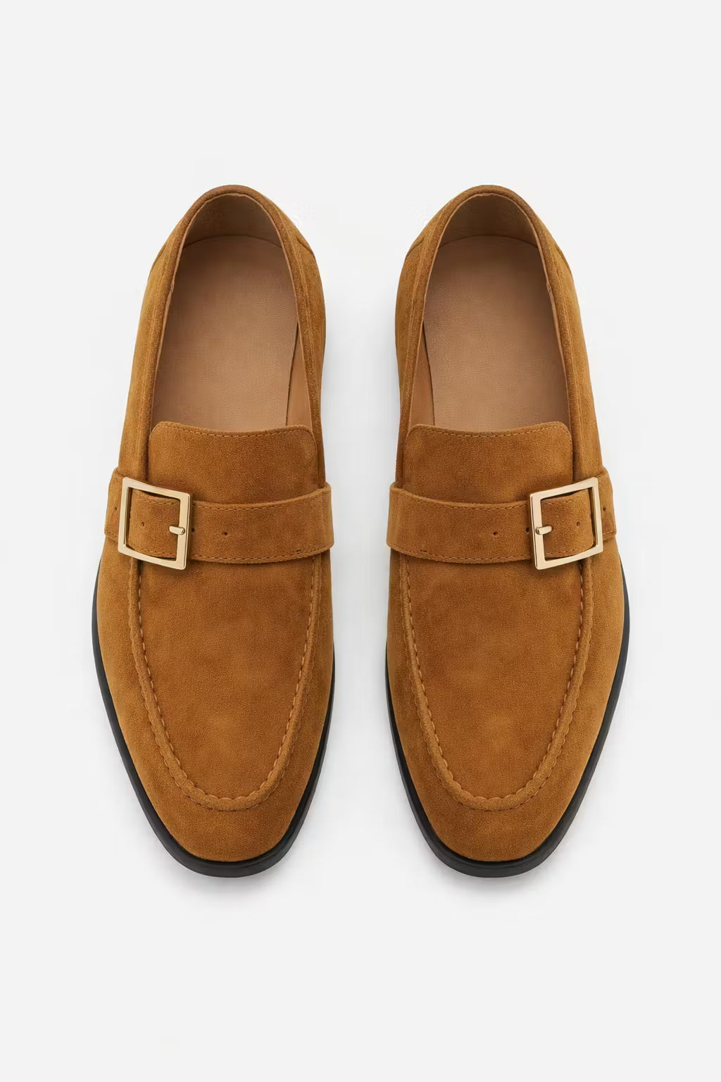 Suede Buckle Strap Dress Loafers