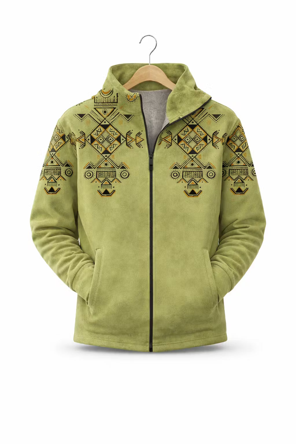 Men’s Fleece-Lined Zip Jacket With Patterned Sleeves