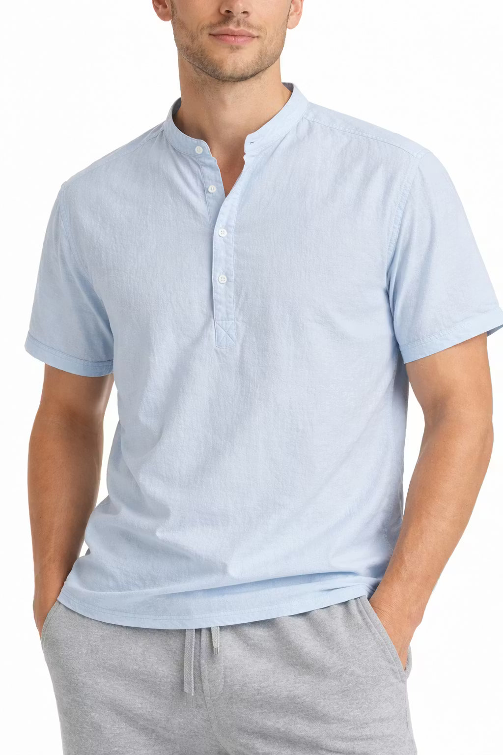Men’s Linen Home Short Sleeve Henley Shirt