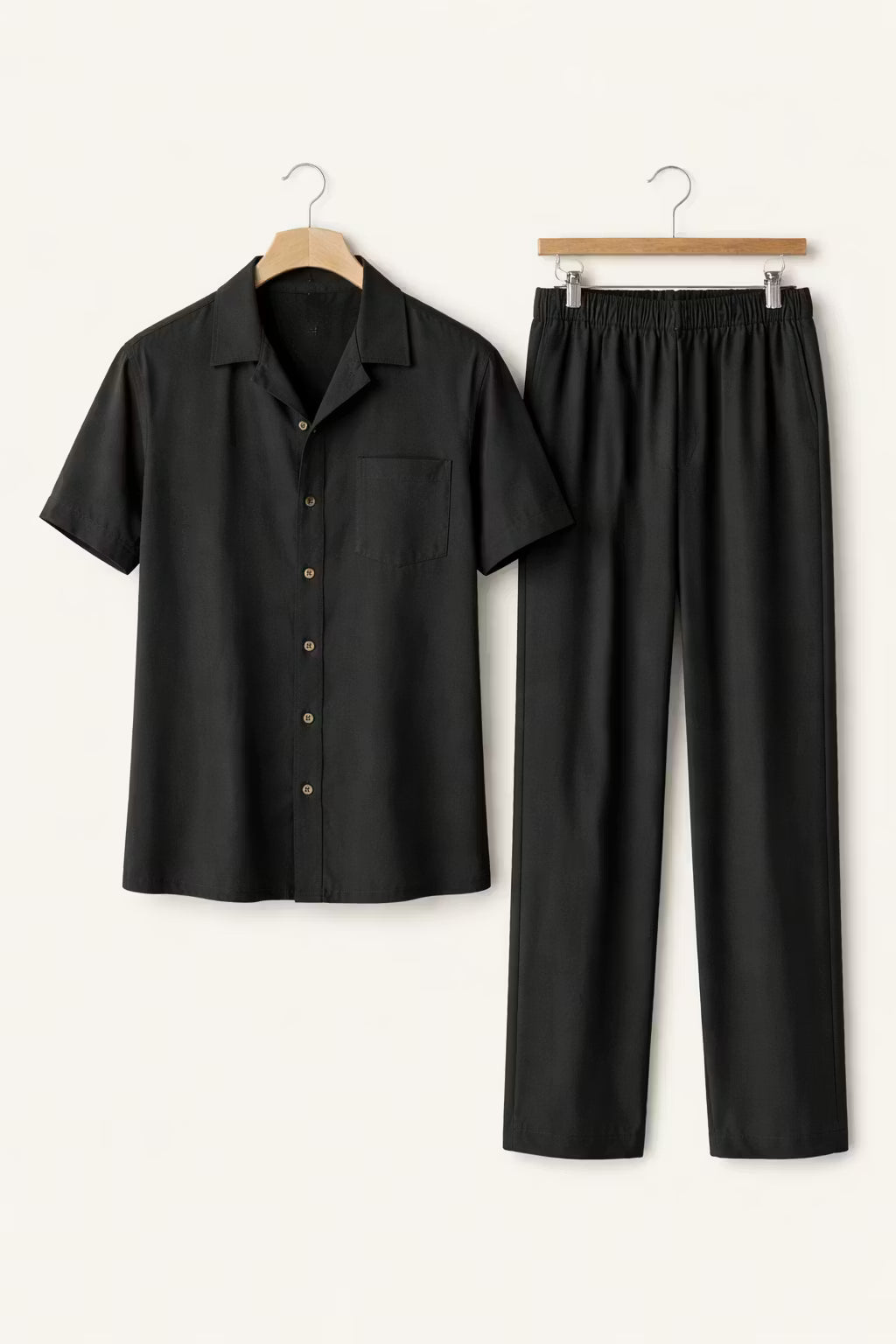 Textured Woven Short Sleeve Shirt and Wide Leg Trousers Set