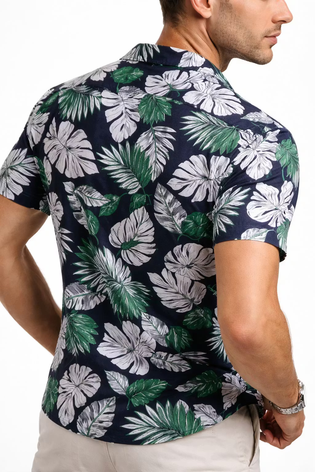 Mediterranean Palm Print Camp Collar Shirt
