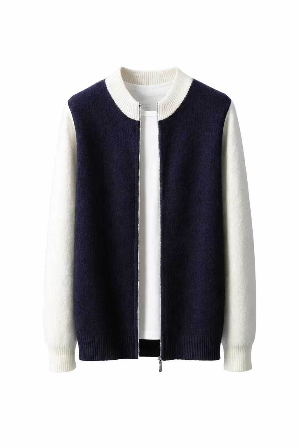 Contrast Trim Zip-Up Knit Cardigan
