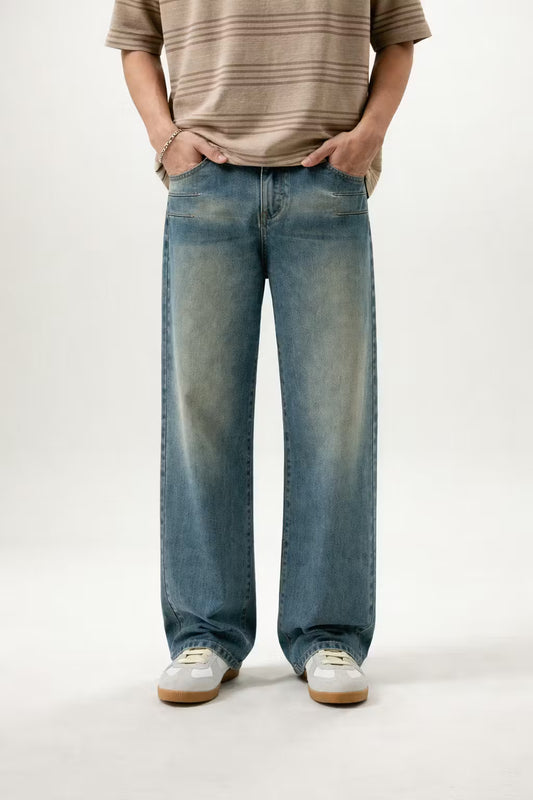 Vervaagd gewassen wijde-pijpen denim broek