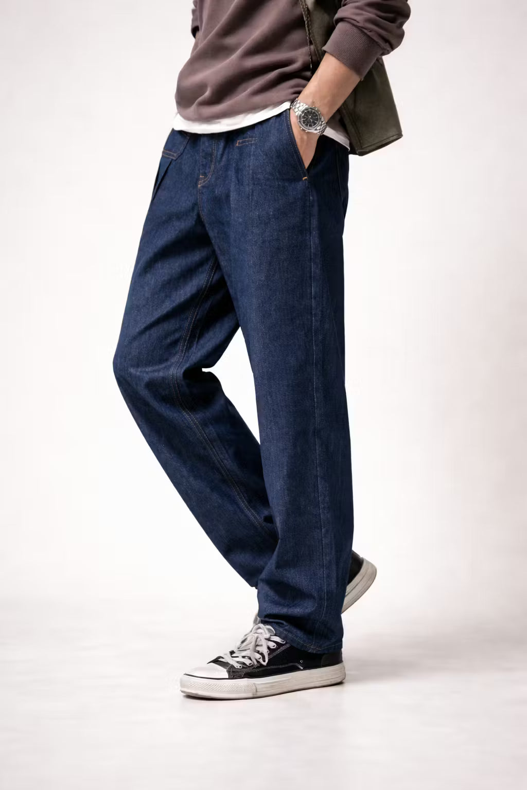 Indigo Pleated Relaxed Denim Pant