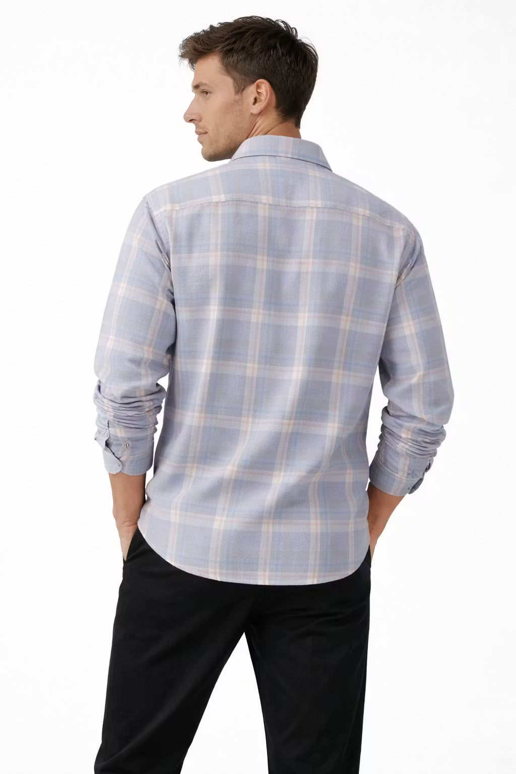 Men’s Light Plaid Long Sleeve Button Up