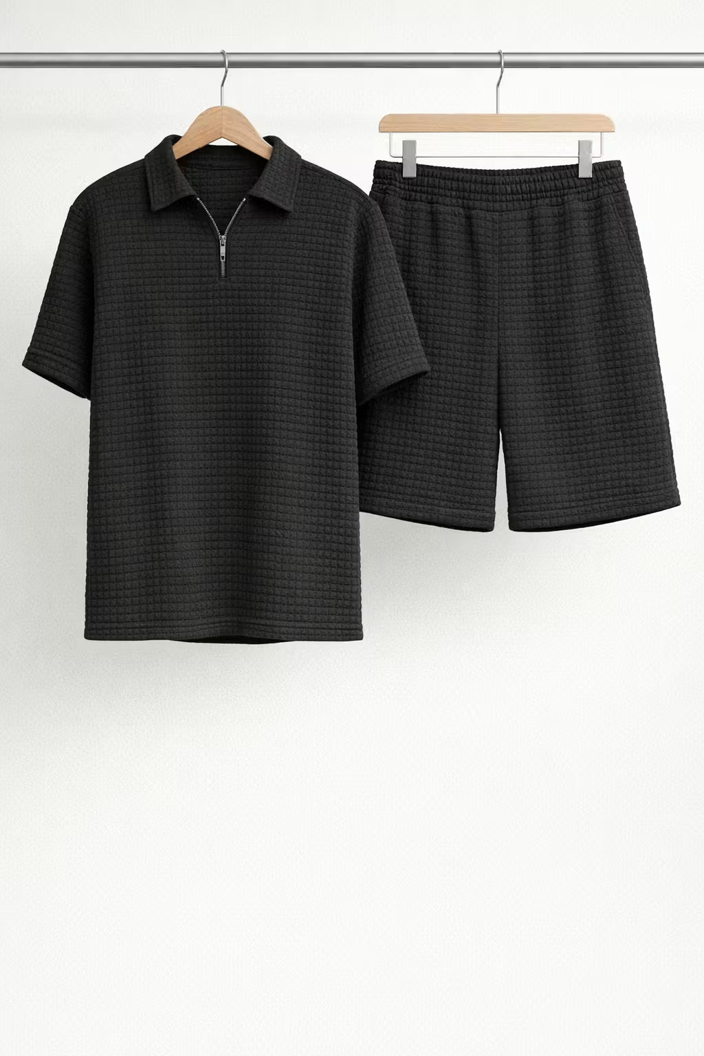 Grid Knit Cotton Monochromatic Short Set