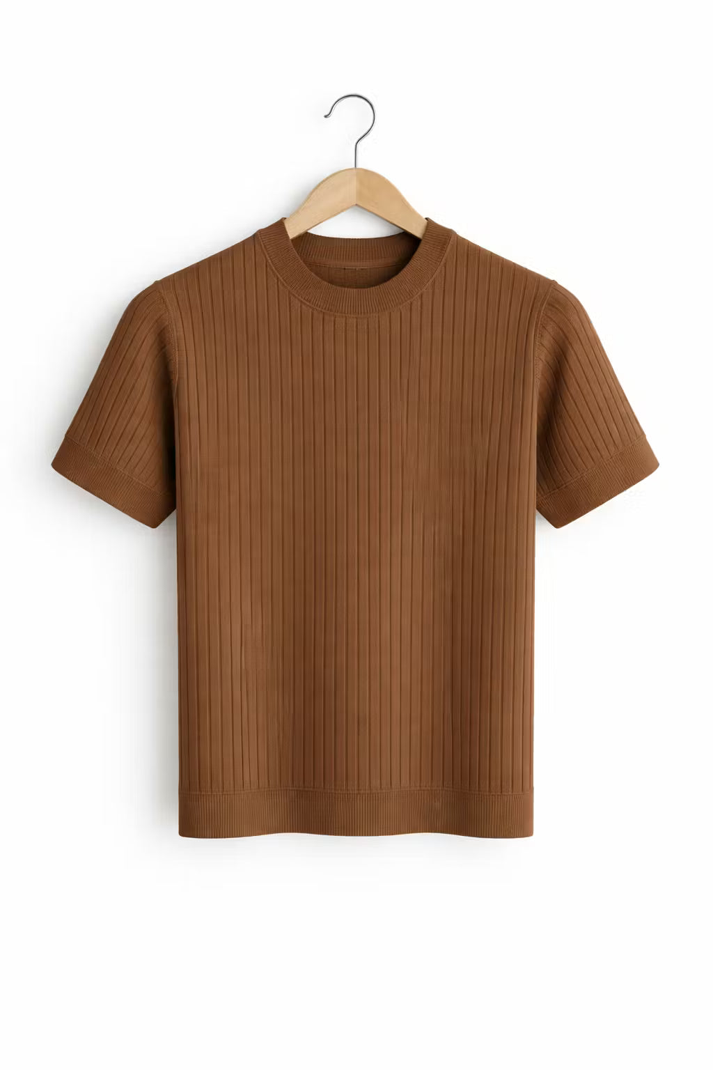 Ribbed Knit Crew Neck T-Shirt