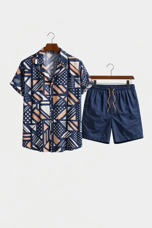 Geometric Print Shirt and Shorts Set