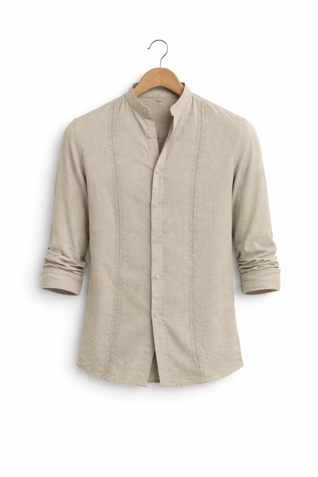 Textured Mandarin Collar Button Shirt