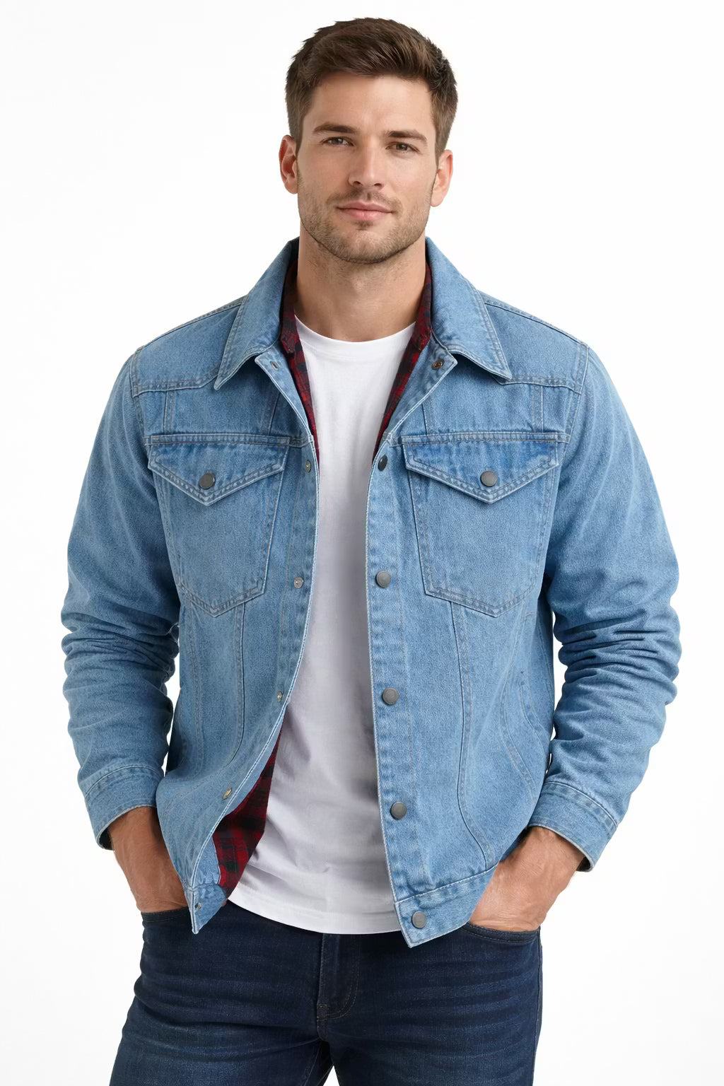 Men’s Button Front Lined Denim Jacket for Outdoor Wear