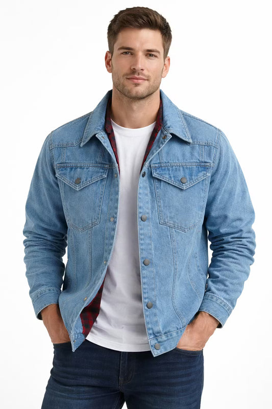 Men’s Button Front Lined Denim Jacket for Outdoor Wear