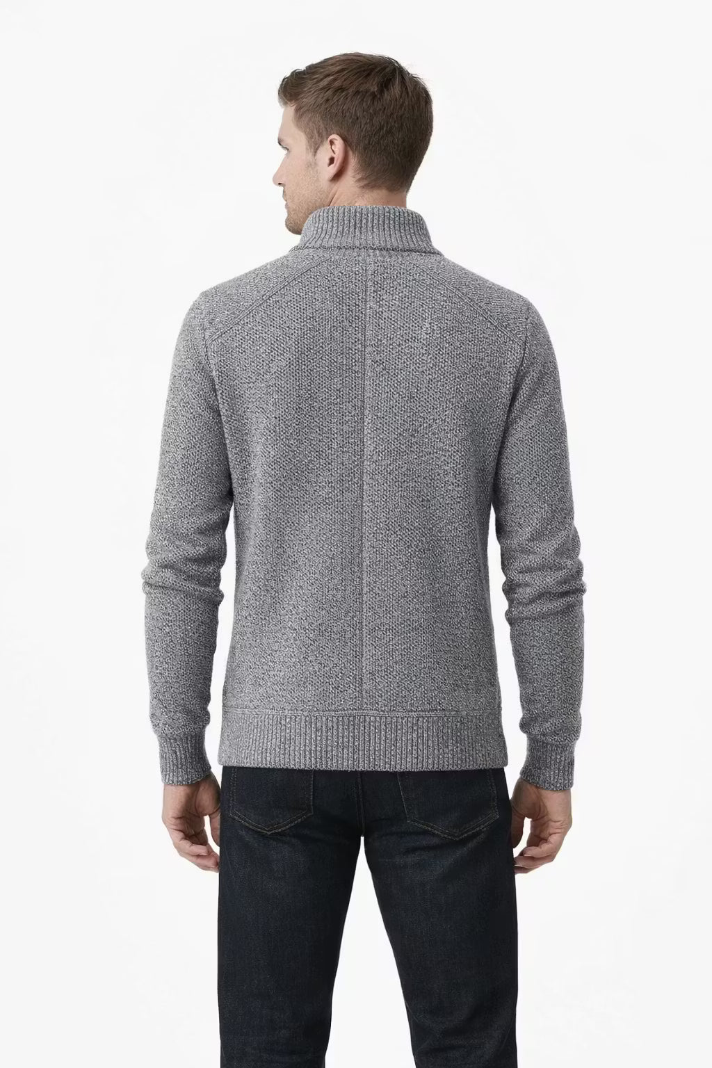 Textured Knit Zip-Up Stand Collar Jacket