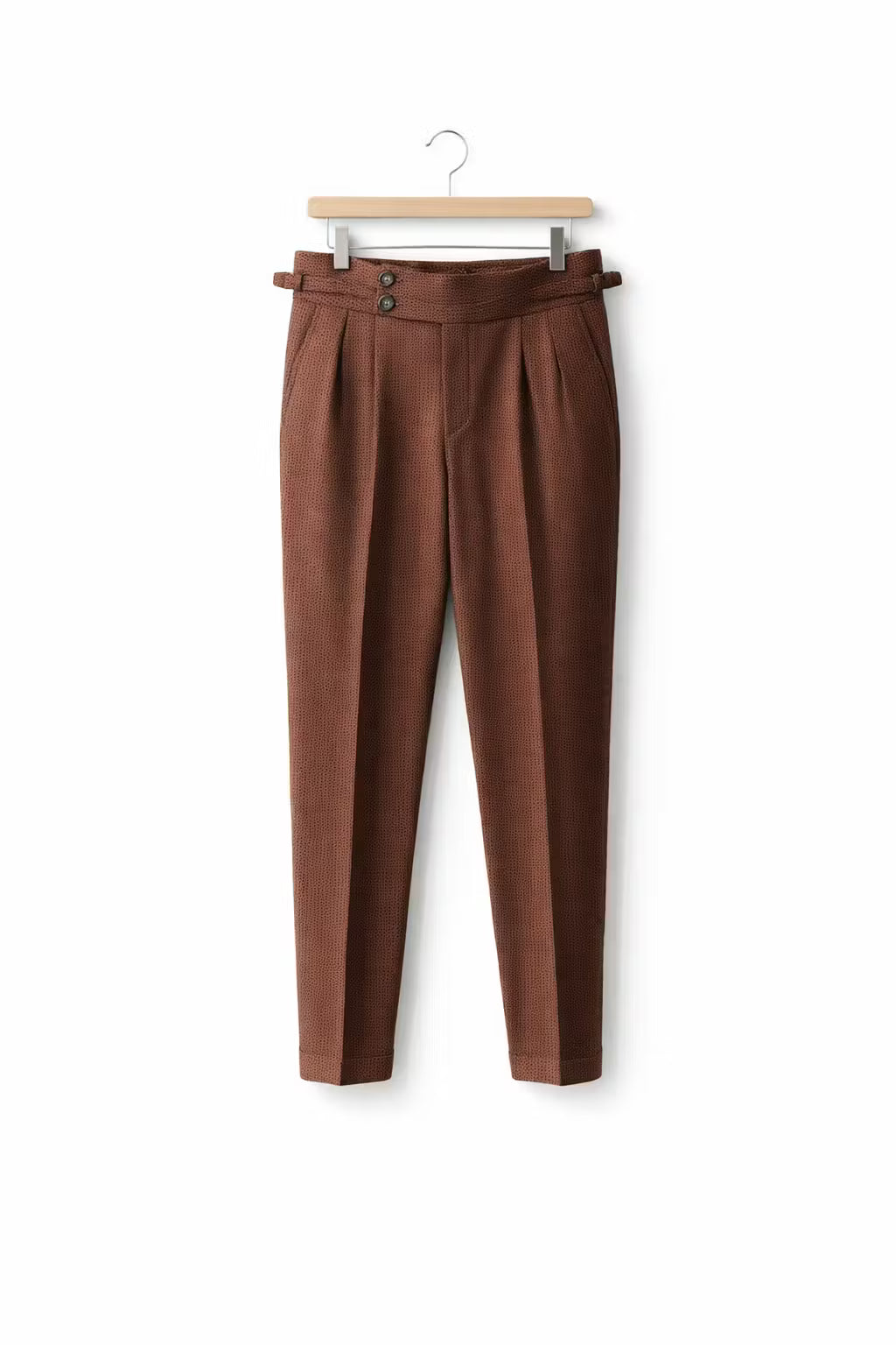 Waffle Texture High-Waist Pleated Trousers