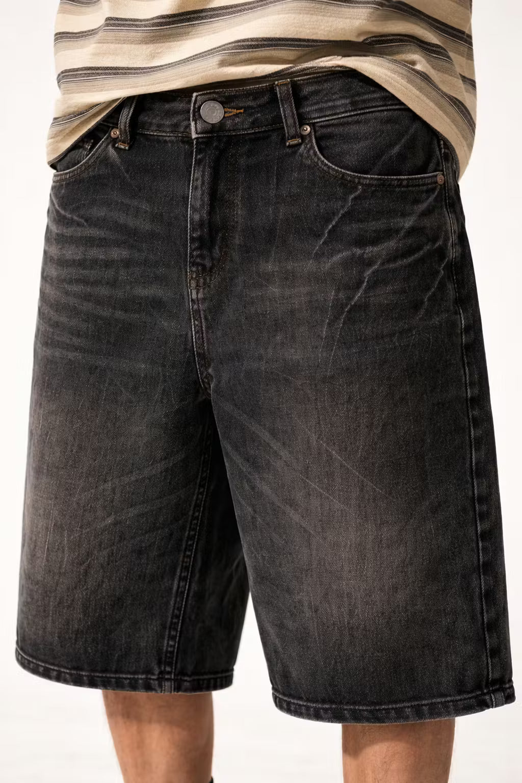 Washed Wide Leg Denim Shorts