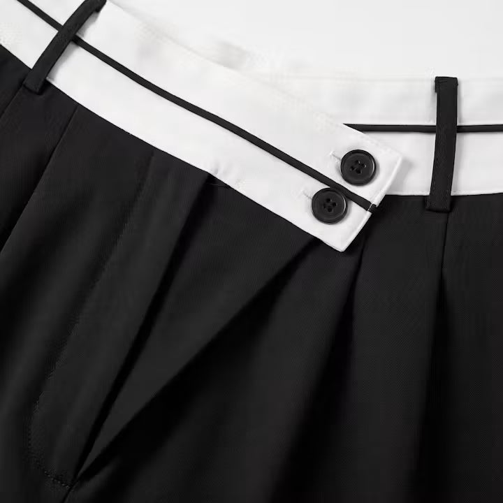 Vesper broek met contrasterende tailleband en wijde pijpen