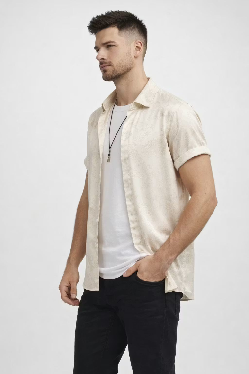 Paisley Jacquard Short Sleeve Button Shirt
