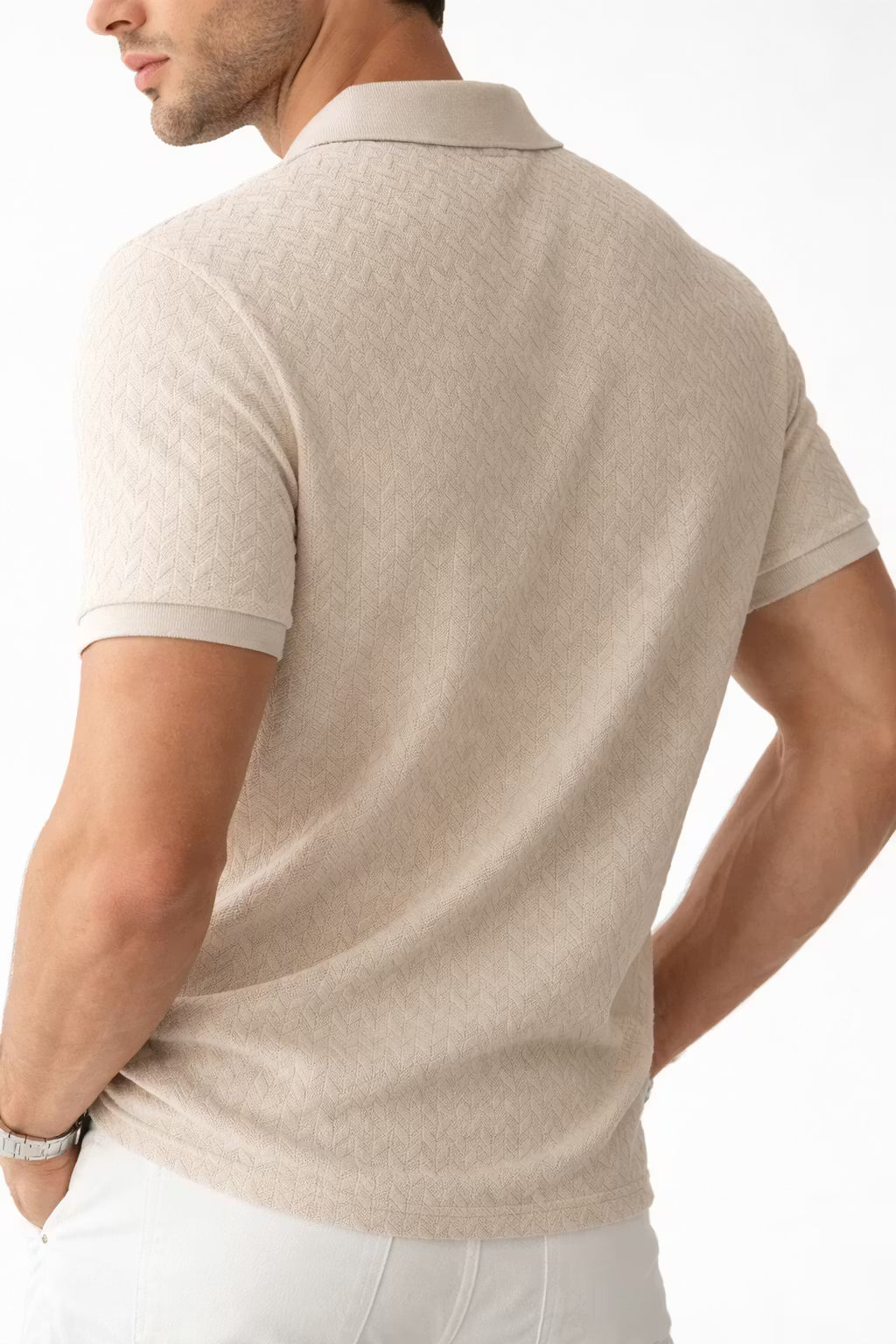 Textured Chevron Knit Polo Shirt
