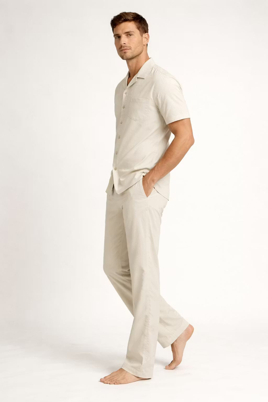 Textured Woven Short Sleeve Shirt and Wide Leg Trousers Set