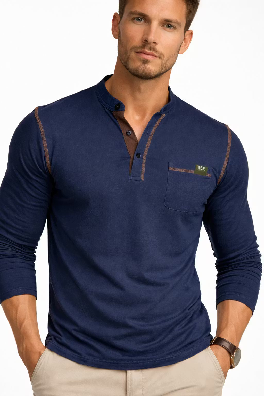 Men's Long Sleeve Color Matching Shirt