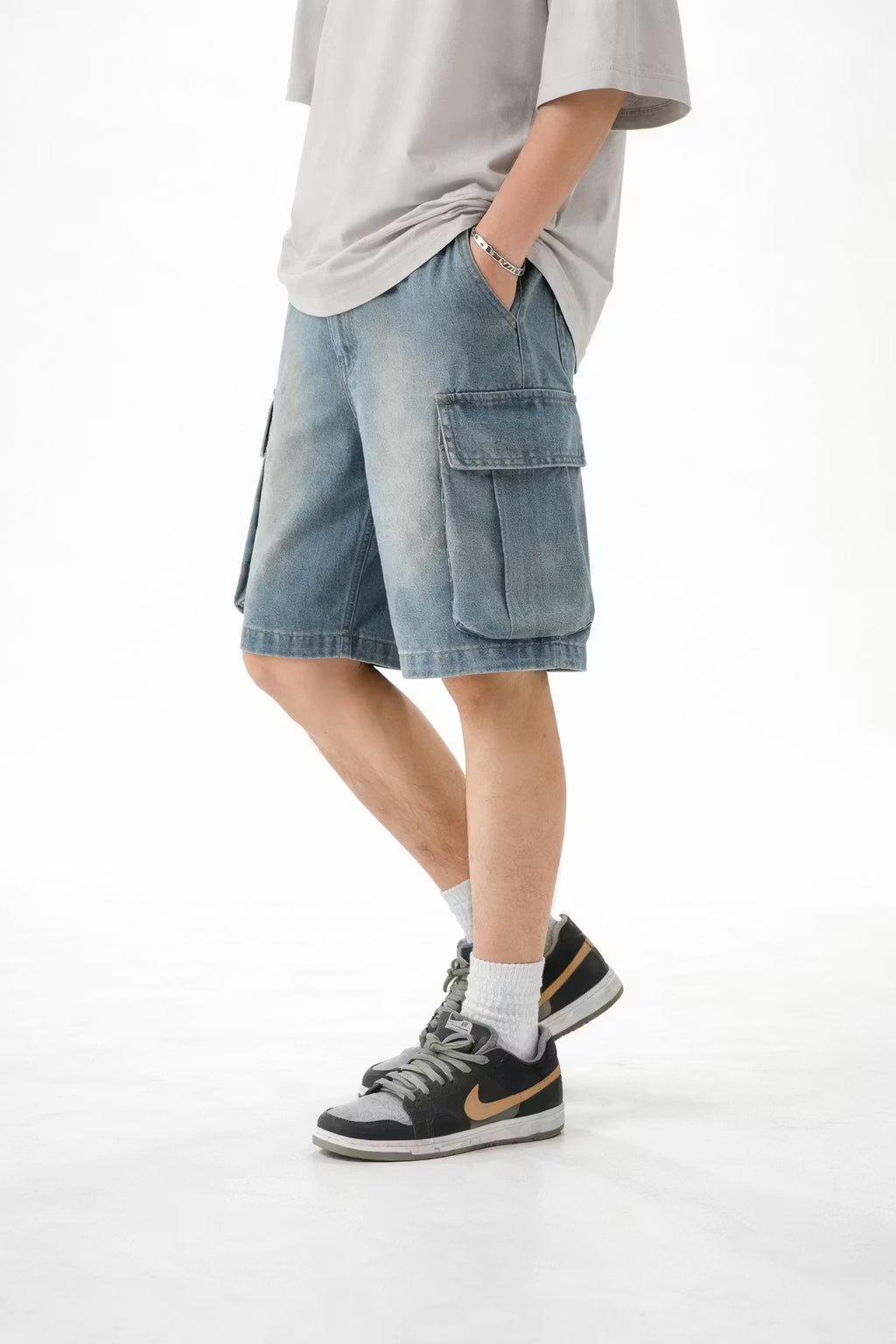 Utility Fade Cargo Denim Shorts