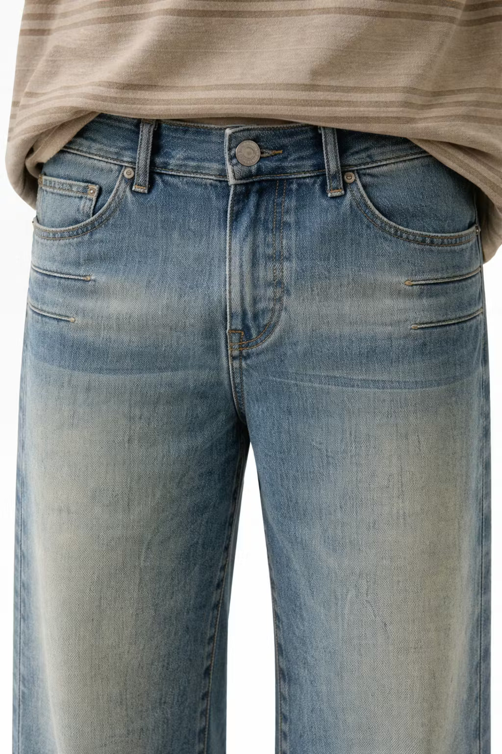 Washed Wide-Leg Fade Denim Pant
