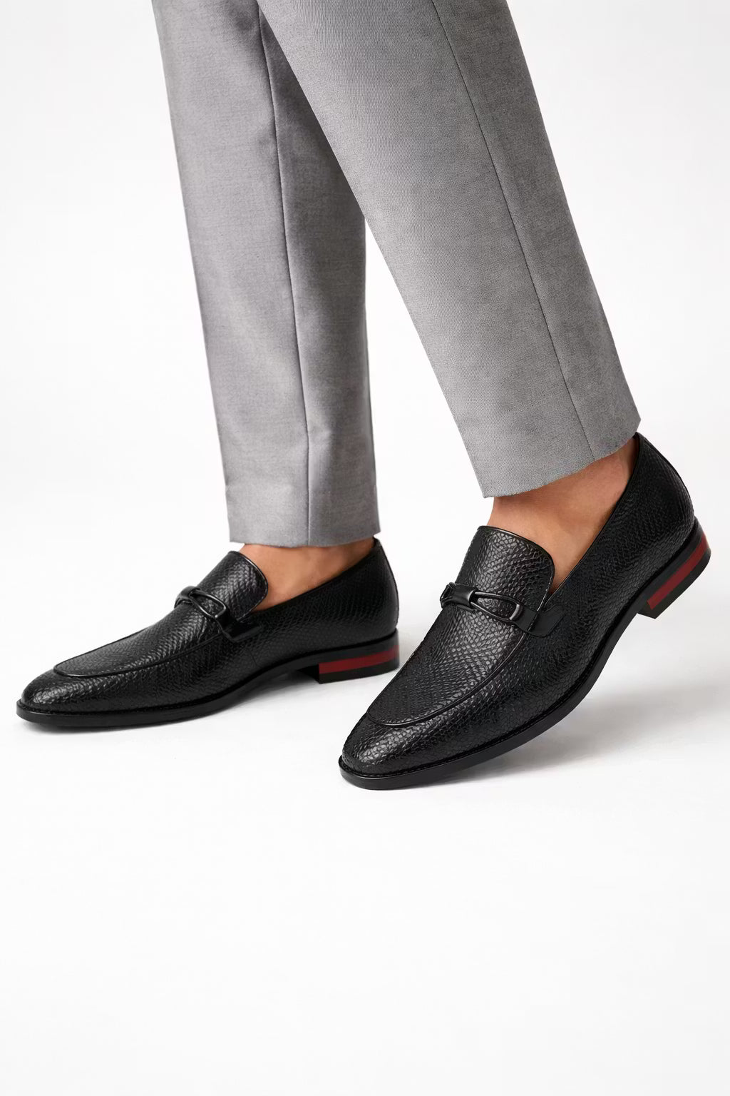 Textured Leather Horsebit Loafers