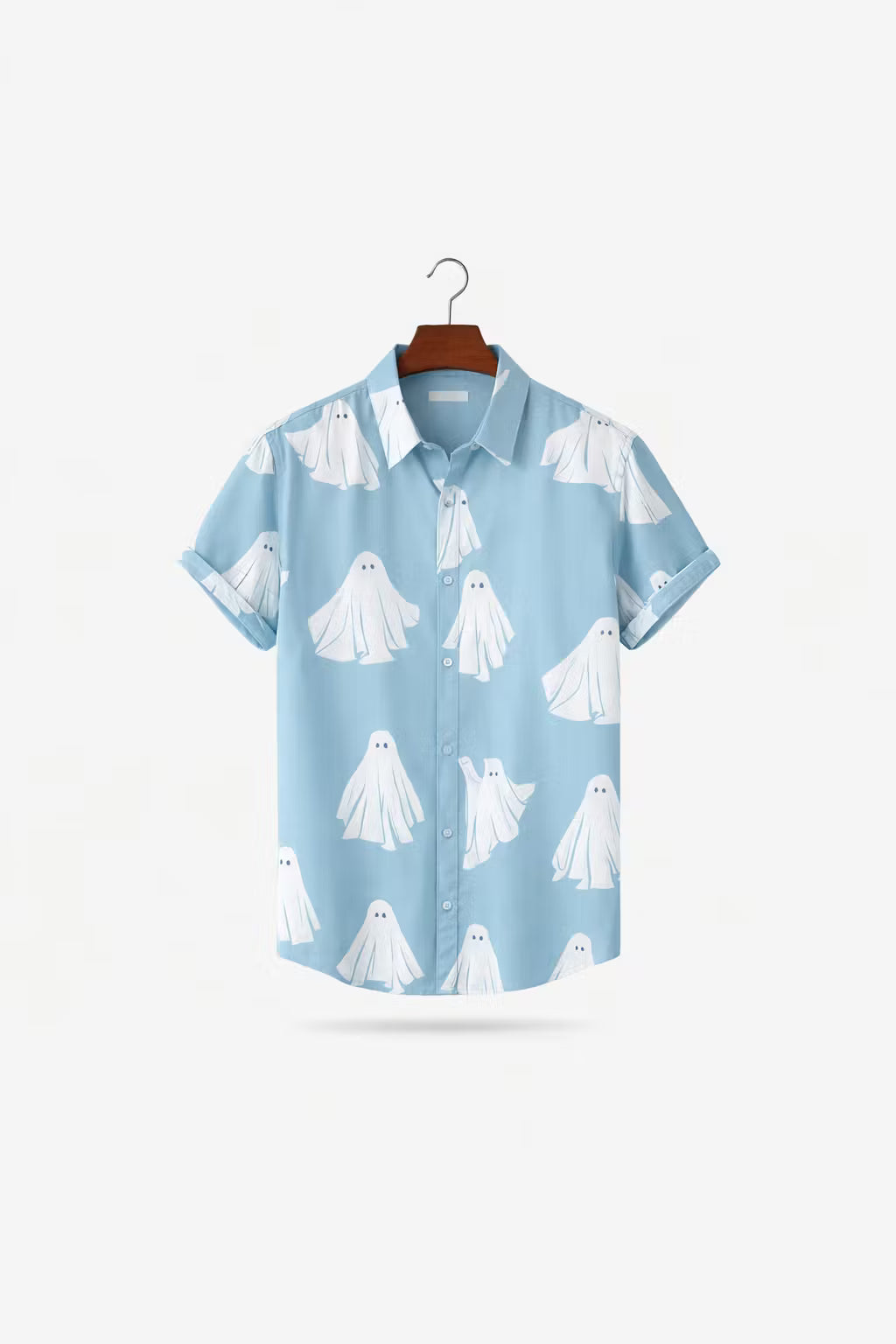 Ghost Print Short Sleeve Button Shirt