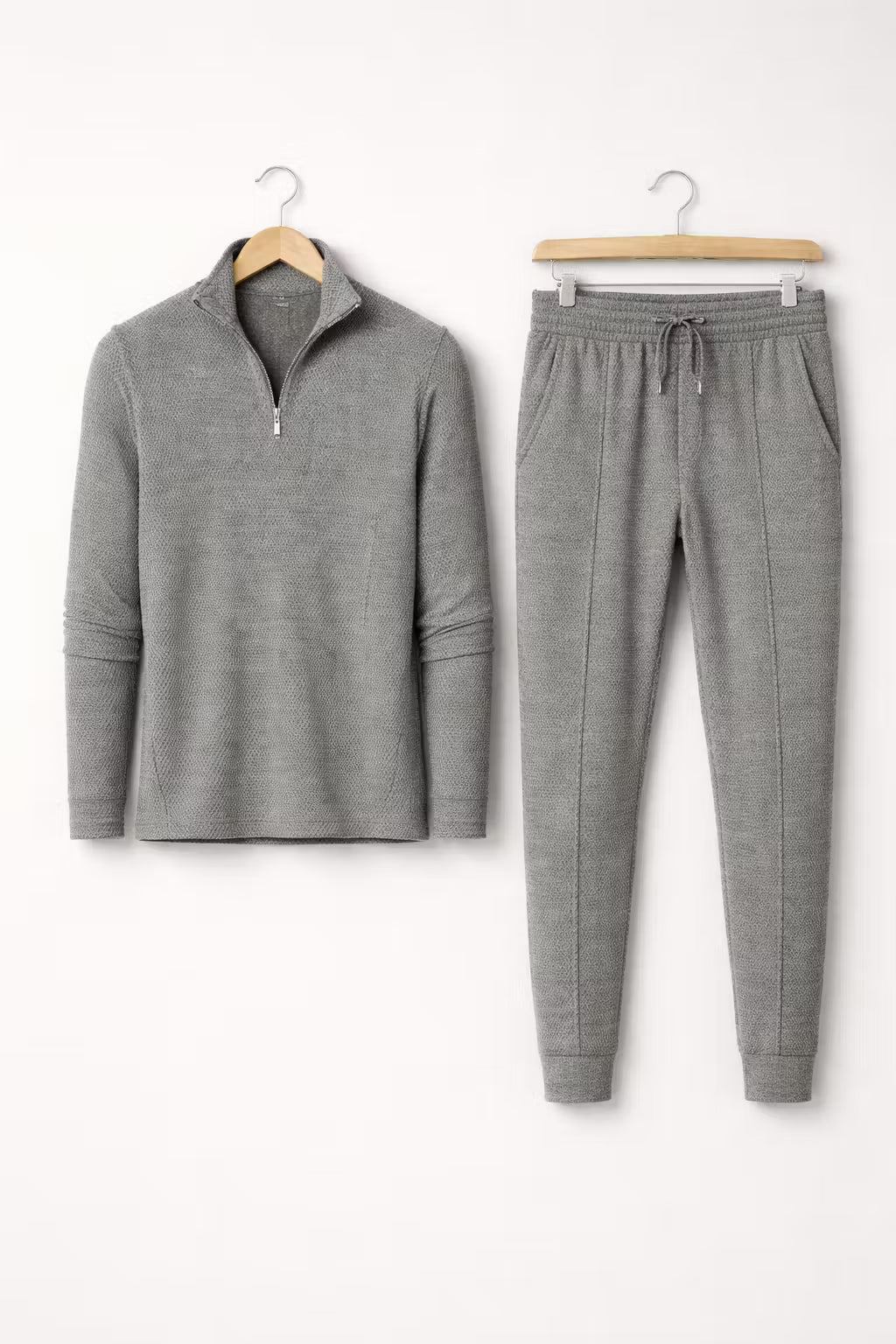 Textured Zip Collar Top and Tapered Trousers Set
