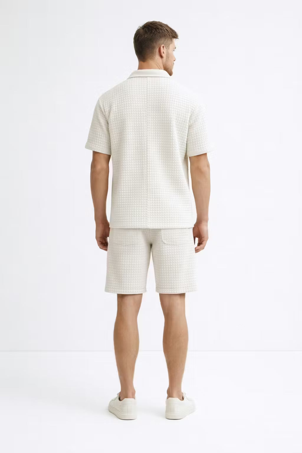 Grid Knit Cotton Monochromatic Short Set