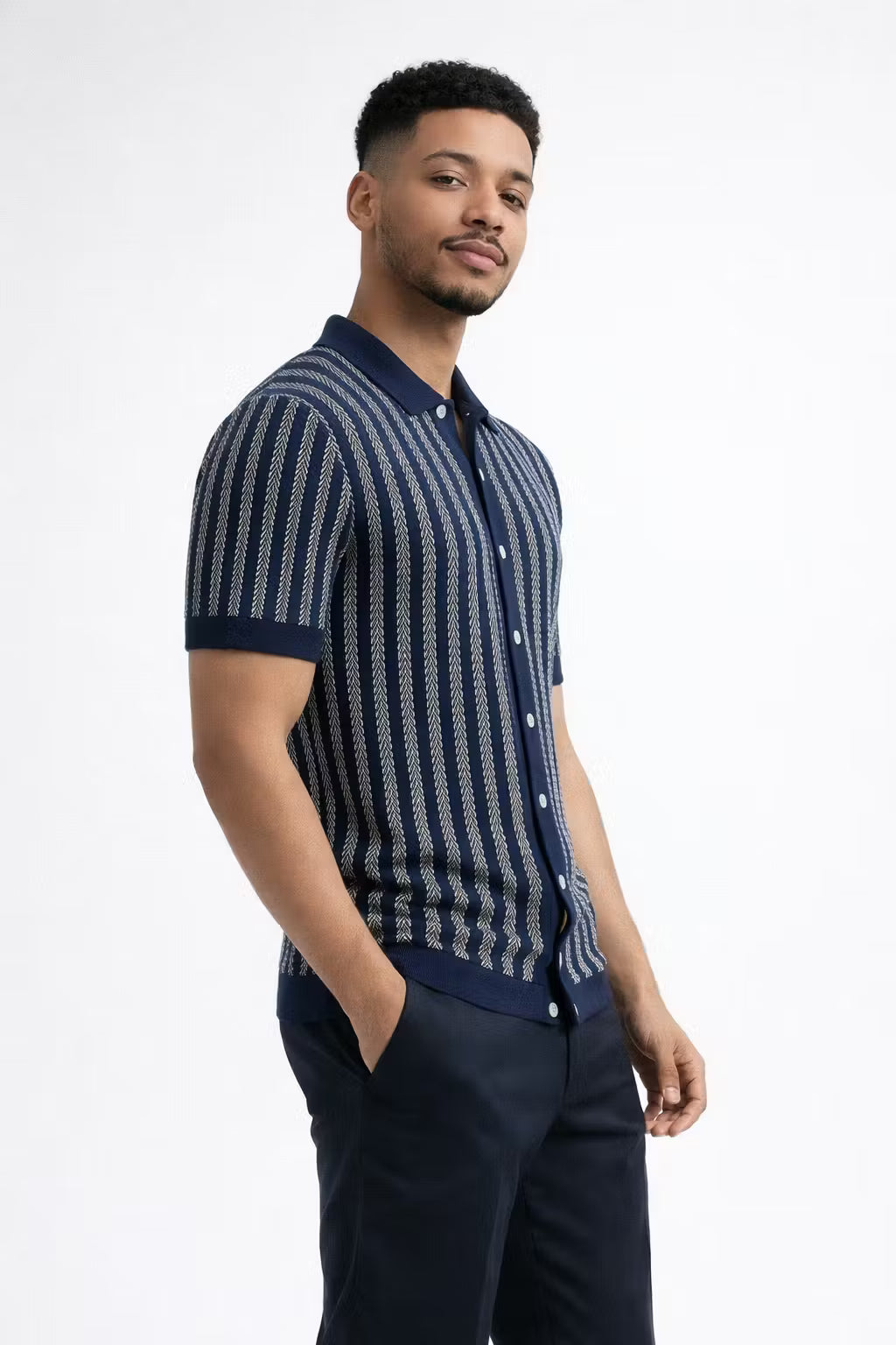 Chevron Jacquard Knit Polo Shirt