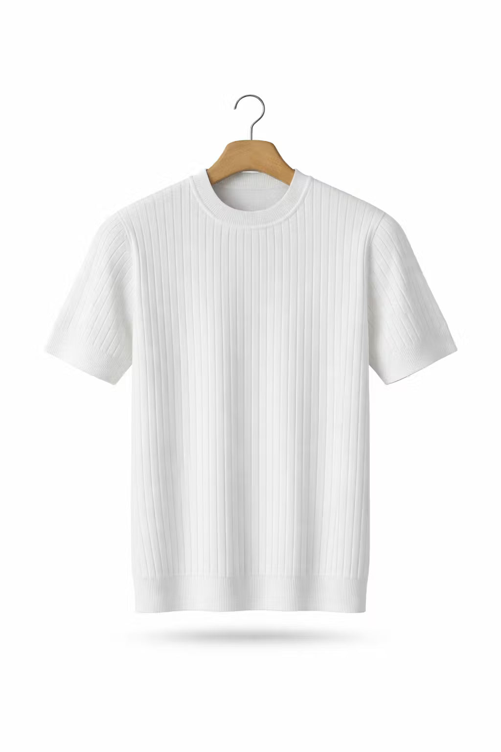 Ribbed Knit Crew Neck T-Shirt