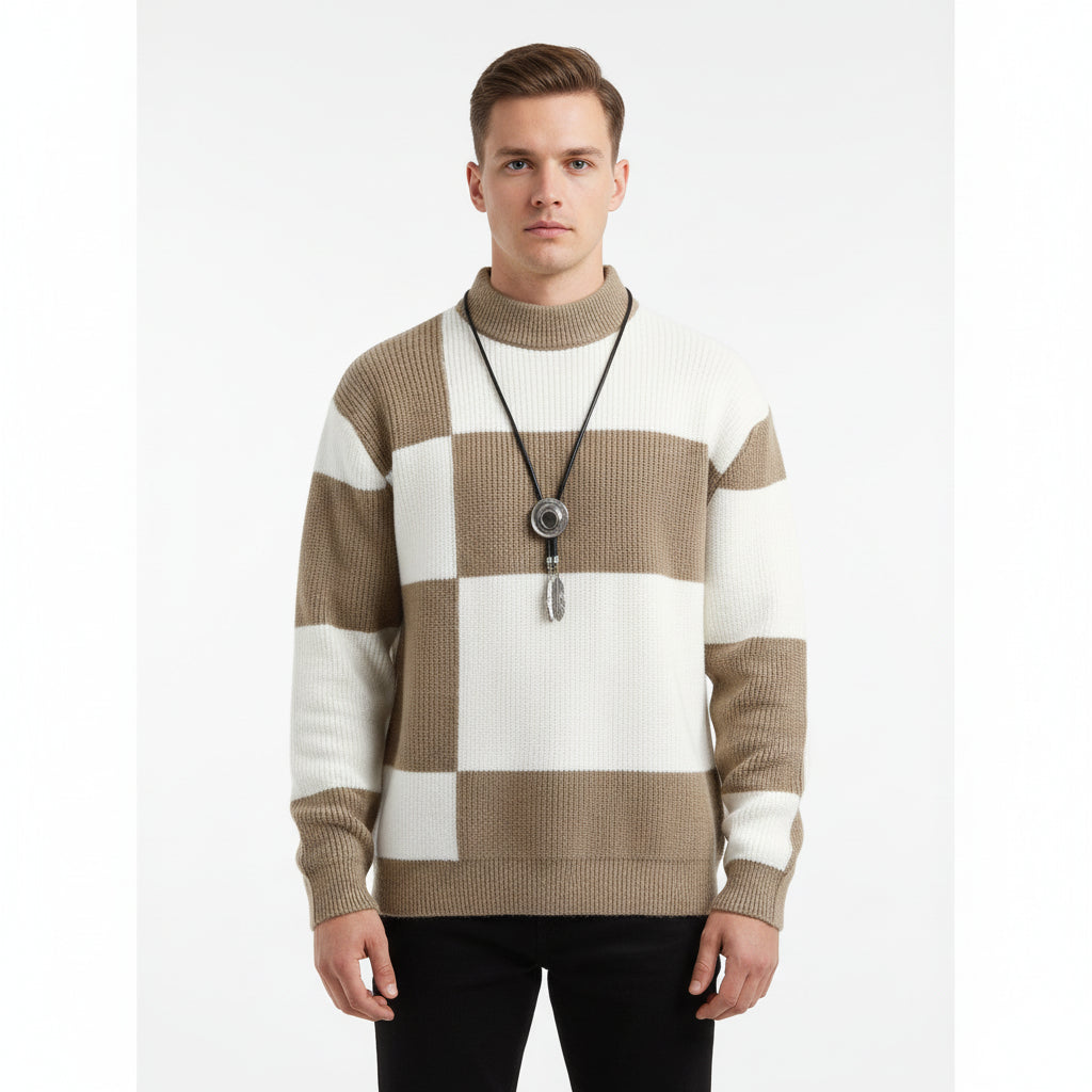 Block Stripe Knit Crew Sweater